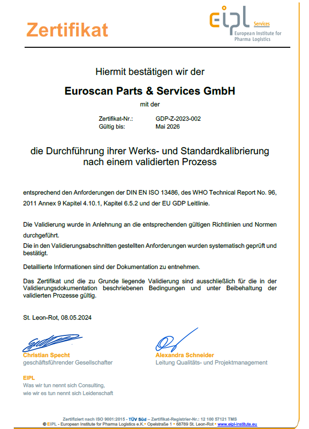 EIPL Zertifikat – Euroscan Parts & Services GmbH